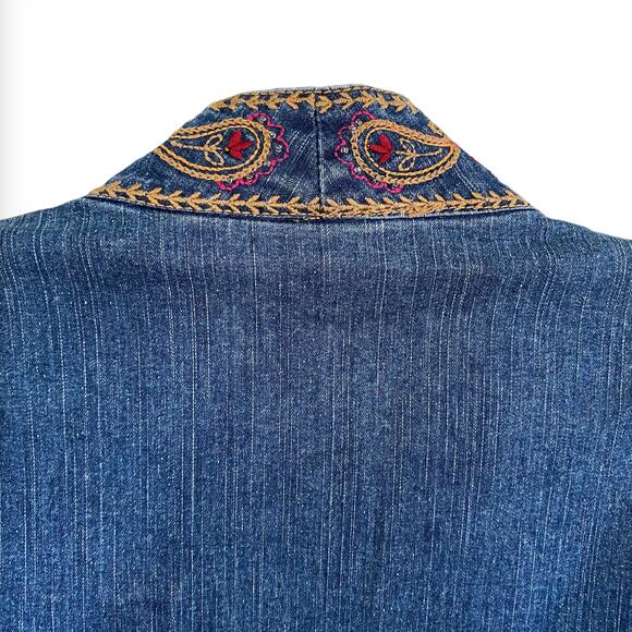 ALFRED DUNNER Size 12 Jean Jacket Boho Embroidered Open Front Paisley Floral - Picture 8 of 9